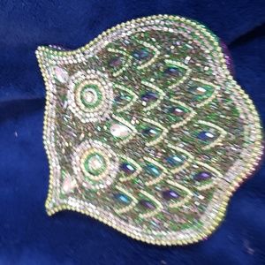2 Jeweled and Beaded Owl Shaped Coaster Bling green Gold Pier 1